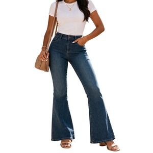 Spanx Flare Jeans 1X Authentic Blue Stretch High Rise Date Night Boho